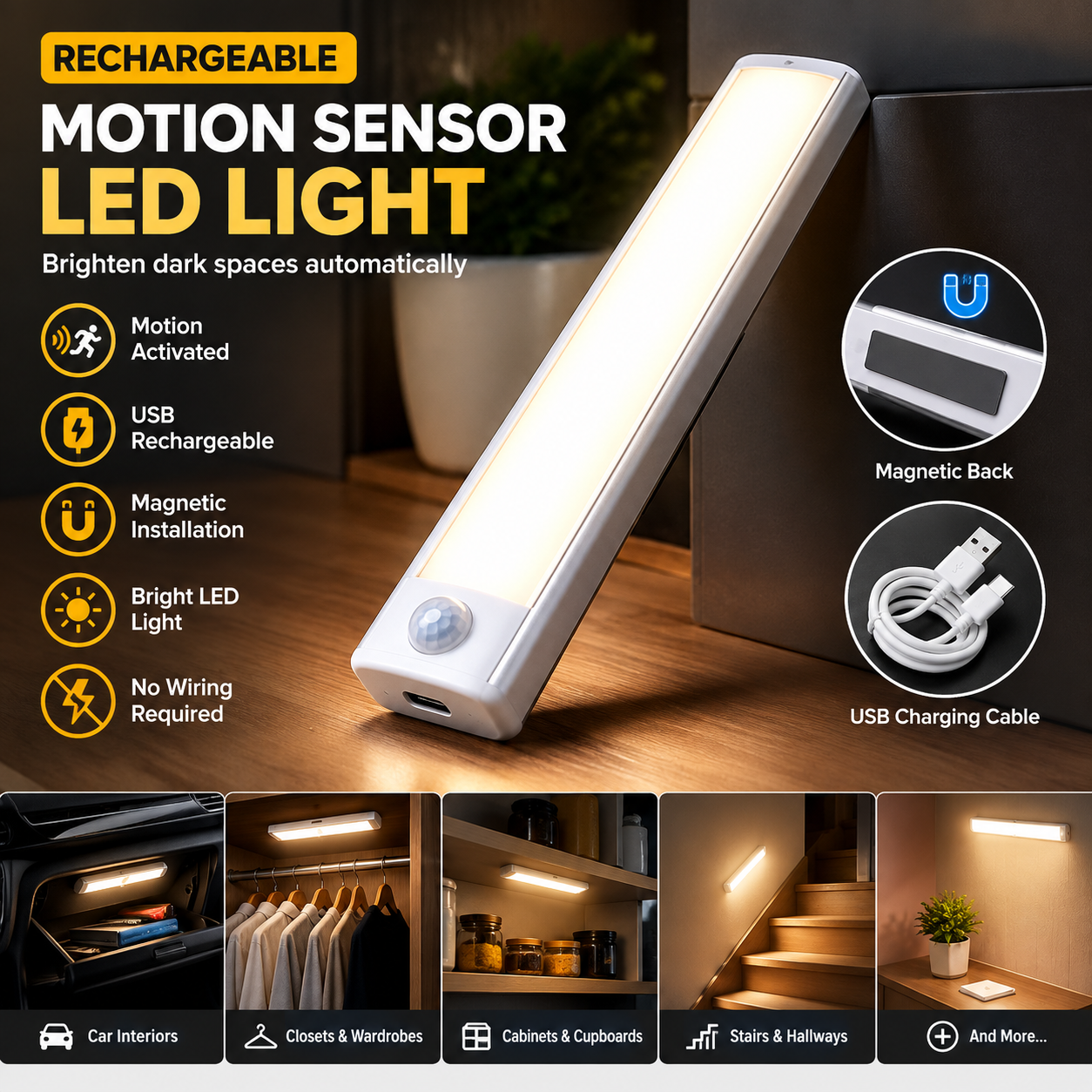 Rechargable Motion-Sensor LED Cabinet/Closet light