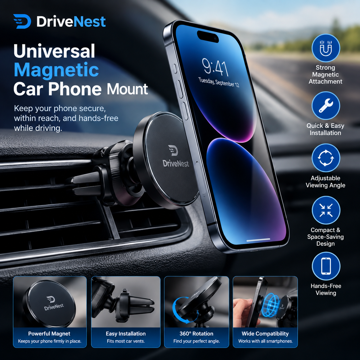 Universal Magnetic Car Phone Mount
